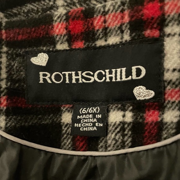 Rothschild Girls Hooded Tartan Plaid Pea Coat Double Breasted Jacket Size 6/6X - Picture 3 of 10
